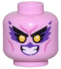 LEGO onderdeel Minifigure, Head Alien Female Black Eyebrows, Dark Purple Feathers and Lips, Yellow Eyes, and Dark Pink Cheek Lines Pattern - Vented Stud 3626pb3512