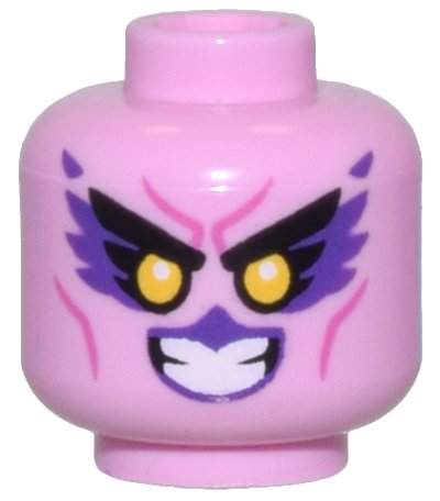 LEGO onderdeel Minifigure, Head Alien Female Black Eyebrows, Dark Purple Feathers and Lips, Yellow Eyes, and Dark Pink Cheek Lines Pattern - Vented Stud (3626pb3512)