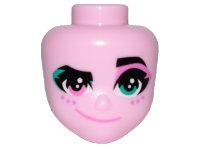 LEGO part Mini Doll, Head Friends with Left Eye Turquoise, Right Eye Pink, Raised Left Eyebrow, Freckles and Crooked Smile Pattern (Sweet Mayhem) 44348