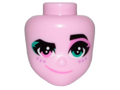 LEGO part Mini Doll, Head Friends with Left Eye Turquoise, Right Eye Pink, Raised Left Eyebrow, Freckles and Crooked Smile Pattern (Sweet Mayhem) (44348)