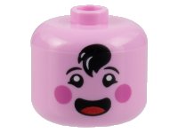 LEGO part Minifigure, Head, Modified Giant Black Eyebrows and Hair Tuft, Dark Pink Circles on Cheeks, Open Mouth Smile with Red Tongue Pattern - Vented Stud 79435pb02