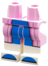 LEGO part Hips and Legs with Molded White Lower Legs / Boots and Printed Robe Ends with Dark Pink Hem, Blue Pants and Toes Pattern 970c00pb1825