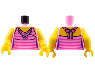 LEGO onderdeel Torso Female Top with Dark Pink Stripes and Flower Necklace Pattern / Yellow Arms / Yellow Hands (973pb1978c01)