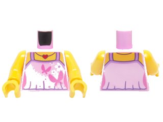 LEGO onderdeel Torso Female Outline Top with Dark Pink Butterflies, White Flowers and Red Heart Necklace with Side Contours Pattern / Yellow Arms / Yellow Hands (973pb2023c01)