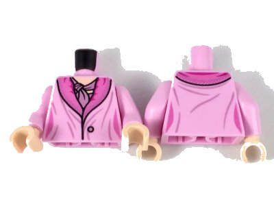 LEGO onderdeel Torso Dress with Dark Pink Collar and Mauve Scarf Pattern / Bright Pink Arms / Light Nougat Hands (973pb3266c01)