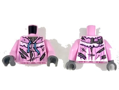 LEGO onderdeel Torso Nightgown, Torn and Ripped Pattern / Bright Pink Arms / Dark Bluish Gray Hands (973pb3343c01)