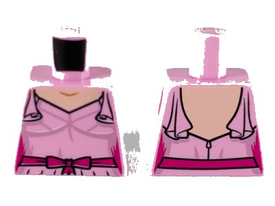 LEGO onderdeel Torso Female Dress with Shoulder Ruffles, Light Nougat Neck, Metallic Pink Trim and Magenta Belt Pattern (973pb3699)