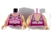 LEGO part Torso Female Dress with Shoulder Ruffles, Light Nougat Neck, Metallic Pink Trim and Magenta Belt Pattern / Light Nougat Arms / Light Nougat Hands 973pb3699c01