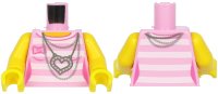 LEGO part Torso Female Outline Shirt with White Stripes, Silver Chains and Heart Necklace Pattern / Yellow Arms / Yellow Hands 973pb3947c01