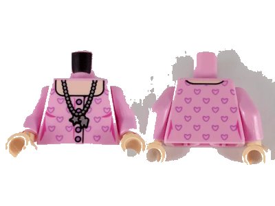 LEGO onderdeel Torso Female, Silver Necklace with Charms, Light Nougat Neck and Medium Lavender Heart Outlines Pattern / Bright Pink Arms / Light Nougat Hands (973pb3979c01)