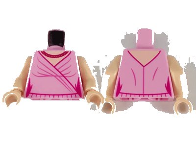 LEGO onderdeel Torso Female Dress, Light Nougat Neck, Magenta and Gold Necklace, Magenta Hem and Gather Lines Pattern / Light Nougat Arms / Light Nougat Hands (973pb3988c01)