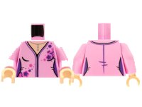 LEGO part Torso Female V-neck, Silver Necklace, Dark Pink and Dark Purple Flowers Pattern / Bright Pink Arms / Light Nougat Hands 973pb4285c01