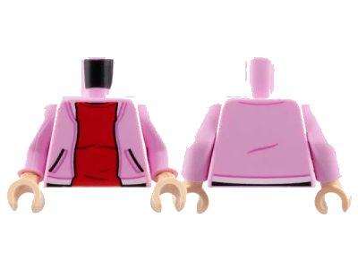 LEGO onderdeel Torso Jacket Open with Pockets and White Waistband over Red Shirt Pattern / Bright Pink Arms / Light Nougat Hands (973pb4430c01)