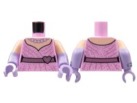 LEGO part Torso Dress, Metallic Pink Heart Belt and Trim, Pearls Pattern / Lavender Arms with Light Nougat Short Sleeves, Silver Bracelets Pattern / Lavender Hands 973pb4701c01