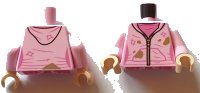 LEGO onderdeel Torso Female Jacket with Hood and Silver Zipper over Dark Pink Shirt, Dark Tan Dirt Stains Pattern / Bright Pink Arms / Light Nougat Hands 973pb4802c01