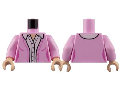 LEGO onderdeel Torso Female Sweater, White Button Up with Open Collar, Light Nougat Neck Pattern / Bright Pink Arms / Light Nougat Hands (973pb4932c01)