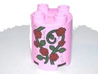 LEGO onderdeel Duplo, Brick Round 2 x 2 x 2 with Red Roses, Vine and Stardust Pattern 98225pb002