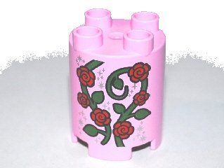 LEGO onderdeel Duplo, Brick Round 2 x 2 x 2 with Red Roses, Vine and Stardust Pattern (98225pb002)
