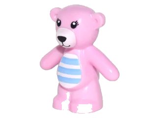 LEGO onderdeel Teddy Bear with Black Eyes, Nose and Mouth, White Stomach and Muzzle and Medium Blue Stripes Pattern (98382pb006)