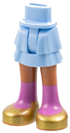 LEGO part Mini Doll Hips and Skirt Layered with Molded Sienna Legs and Printed Gold Shoes with Dark Pink Socks Pattern - Thin Hinge (1826ec00pb004)