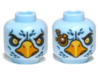 LEGO part Minifigure, Head Dual Sided Alien Chima Eagle with Beak, Yellow Eyes and Dark Blue Feathers, Angry Eyes / Gold Spectacle Pattern 3626pb0900