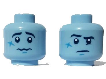 LEGO onderdeel Minifigure, Head Dual Sided Black Raised Eyebrow, Dark Azure Cheek Scar, Nervous / Puzzled Pattern - Hollow Stud (3626pb2547)