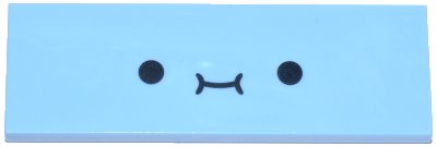 LEGO part Tile 2 x 6 with Black Smiley Face Pattern (69729pb179)