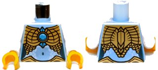 LEGO onderdeel Torso Chima Female Outline with Gold Scaled Armor and Blue Round Jewel (Chi) Pattern / White Arms / Yellow Hands (973pb1366c01)
