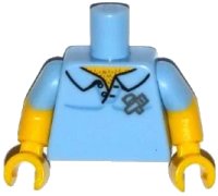 LEGO onderdeel Torso Shirt Open Collar with Chest Hair, Hammer and Saw Pattern / Yellow Arms with Molded Bright Light Blue Short Sleeves Pattern / Yellow Hands 973pb1832c01