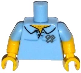 LEGO onderdeel Torso Shirt Open Collar with Chest Hair, Hammer and Saw Pattern / Yellow Arms with Molded Bright Light Blue Short Sleeves Pattern / Yellow Hands (973pb1832c01)