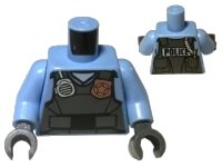LEGO part Torso Police Shirt with Dark Bluish Gray Vest, Gold Badge, Radio and 'POLICE' Pattern on Back / Bright Light Blue Arms / Dark Bluish Gray Hands 973pb2162c01