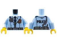 LEGO part Torso Police Male Jacket with Zipper, Dark Blue Tie, Gold Badge, Radio and 'POLICE' Pattern on Back / Bright Light Blue Arms / Yellow Hands 973pb2169c01