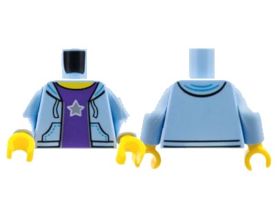 LEGO onderdeel Torso Hooded Sweatshirt Open with Dark Purple Shirt with Silver Star Pattern / Bright Light Blue Arms / Yellow Hands (973pb2344c01)