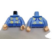 LEGO onderdeel Torso Medium Blue Collar and Belt, Gold Zodiac Symbols Pattern / Bright Light Blue Arms with Gold Zodiac Signs Pattern / Light Nougat Hands 973pb2573c01