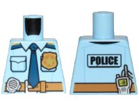 LEGO onderdeel Torso Police Shirt with Gold Badge, Dark Blue Tie, Dark Tan Belt and 'POLICE' and Radio on Back Pattern 973pb2600