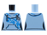 LEGO part Torso Female Hoodie with White Laces, Blue Scrollwork, Kangaroo Pocket and Back Print Pattern 973pb2680