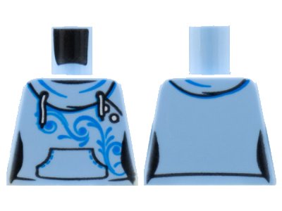 LEGO part Torso Female Hoodie with White Laces, Blue Scrollwork, Kangaroo Pocket and Back Print Pattern (973pb2680)