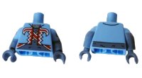 LEGO part Torso Vest with Red and White Trim over Sand Blue Hairy Chest Pattern / Sand Blue Arms with Bright Lt Blue Short Sleeves, Red Trim / Sand Blue Hands 973pb2762c01