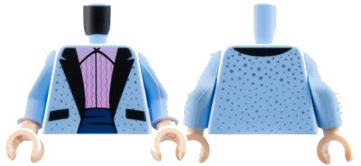 LEGO onderdeel Torso Tuxedo Jacket with Silver Dots, Bright Pink Ruffled Shirt Pattern / Bright Light Blue Arms with Silver Dots Pattern / Light Nougat Hands (973pb2846c01)