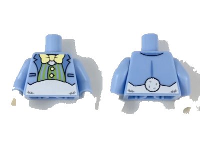 LEGO onderdeel Torso Suit Jacket with Lime Striped Vest, Bow Tie and White Fur Midriff Pattern (Easter Bunny) / Bright Light Blue Arms / White Hands (973pb3051c01)