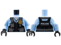 LEGO part Torso Police Black Pilot Safety Vest with Police Badge and Dark Bluish Gray Pockets Pattern / Bright Light Blue Arms / Black Hands 973pb3376c01
