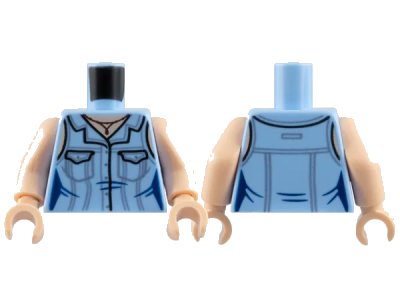 LEGO onderdeel Torso Female Sleeveless Button Up Blouse with Pockets and Sand Blue Stripes, Dark Brown Pendant Necklace, Light Nougat Neck and Shoulders Pattern / Light Nougat Arms / Light Nougat Hands (973pb3724c01)