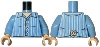 LEGO part Torso Pajama Shirt with Open Collar, Buttons, and Light Aqua Vertical Stripes, Light Nougat Neck, Curled Tail on Back Pattern / Bright Light Blue Arms / Light Nougat Hands 973pb4421c01