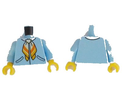 LEGO onderdeel Torso Jacket, Orange and Bright Light Orange Scarf and Black Pockets Pattern / Bright Light Blue Arms / Yellow Hands (973pb4532c01)