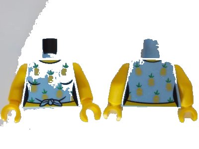 LEGO onderdeel Torso Female Knotted Shirt with Pineapples, Yellow Neck and Stomach Pattern / Yellow Arms / Yellow Hands (973pb5302c01)