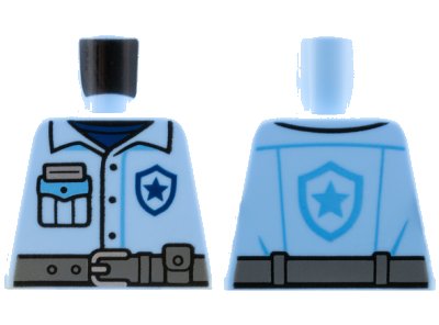LEGO part Torso Police Shirt with Dark Blue and Medium Blue Star Badge Logo and Pocket and Dark Bluish Gray Belt Pattern (973pb5513)