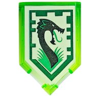 LEGO part Tile, Modified 2 x 3 Pentagonal with Nexo Power Shield Pattern - Jungle Dragon 22385pb012
