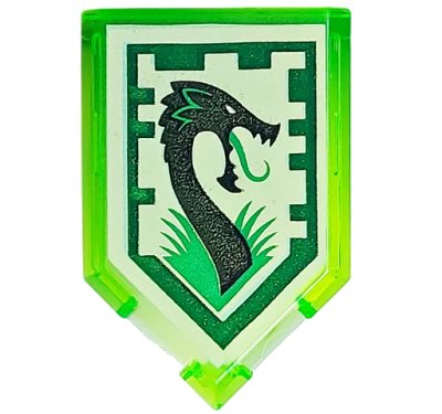 LEGO onderdeel Tile, Modified 2 x 3 Pentagonal with Nexo Power Shield Pattern - Jungle Dragon (22385pb012)