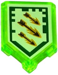 LEGO part Tile, Modified 2 x 3 Pentagonal with Nexo Power Shield Pattern - Arrow Strike 22385pb023