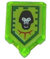 LEGO part Tile, Modified 2 x 3 Pentagonal with Nexo Power Shield Pattern - Gorilla Roar 22385pb058